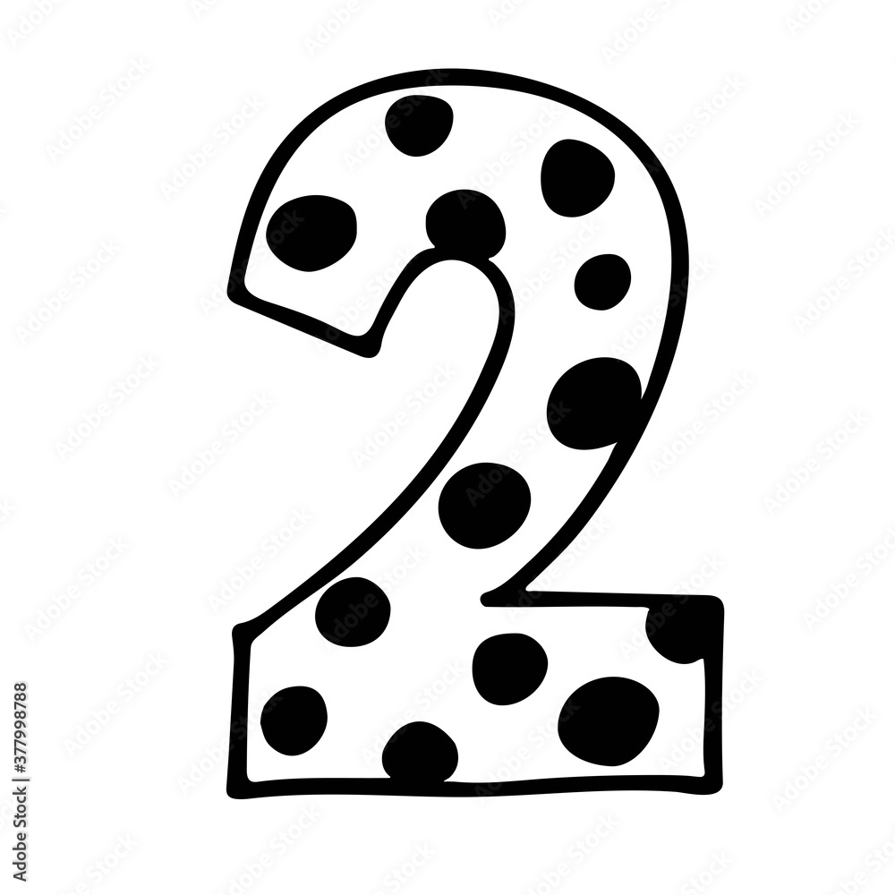 Cute number 2. Hand drown vector two with polka dot. Design for baby birthday, baby party decor, logo, sticker, greeting card, shirt print. Happy second birthday. 2nd anniversary celebration Template, Cute number 2. Hand drown vector two with polka dot. Design for baby birthday, baby party decor, logo, sticker, greeting card, shirt print. Happy second birthday. 2nd anniversary celebration Template,