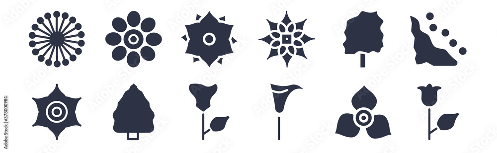 12 pack of black filled icons. glyph icons such as bell, calla, cedar, cypress, daffodil, dahlia, daisy for web and mobile apps, logo 12 pack of black filled icons. glyph icons such as bell, calla, cedar, cypress, daffodil, dahlia, daisy for web and mobile apps, logo