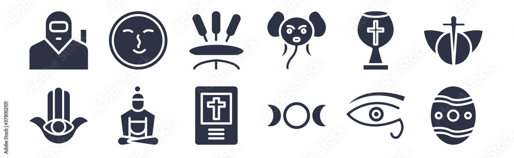 12 pack of black filled icons. glyph icons such as easter eggs, goddess, great buddha, holy chalice, holy elephant, incense, indulgence for web and mobile apps, logo 12 pack of black filled icons. glyph icons such as easter eggs, goddess, great buddha, holy chalice, holy elephant, incense, indulgence for web and mobile apps, logo