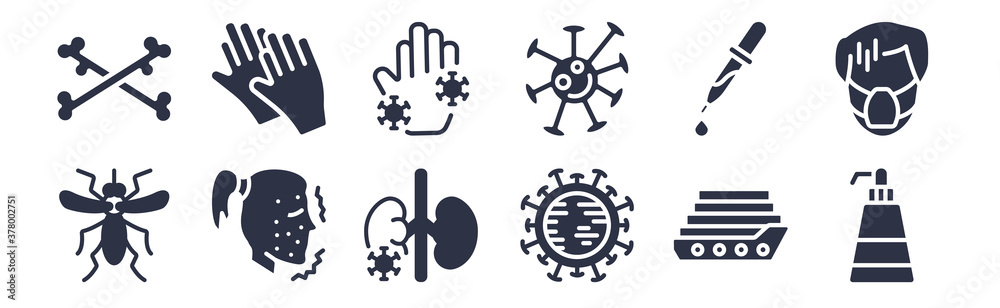 12 pack of black filled icons. glyph icons such as liquid soap, global, rash, pipette, cells, contaminated, gloves for web and mobile apps, logo 12 pack of black filled icons. glyph icons such as liquid soap, global, rash, pipette, cells, contaminated, gloves for web and mobile apps, logo