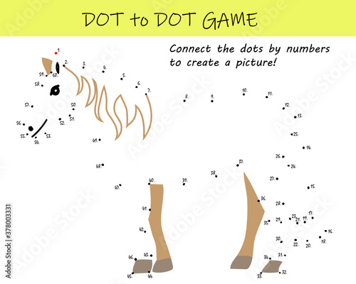 Connect the dots by numbers to reveal a horse in this dot-to-dot educational challenge for kids. Printable worksheet.