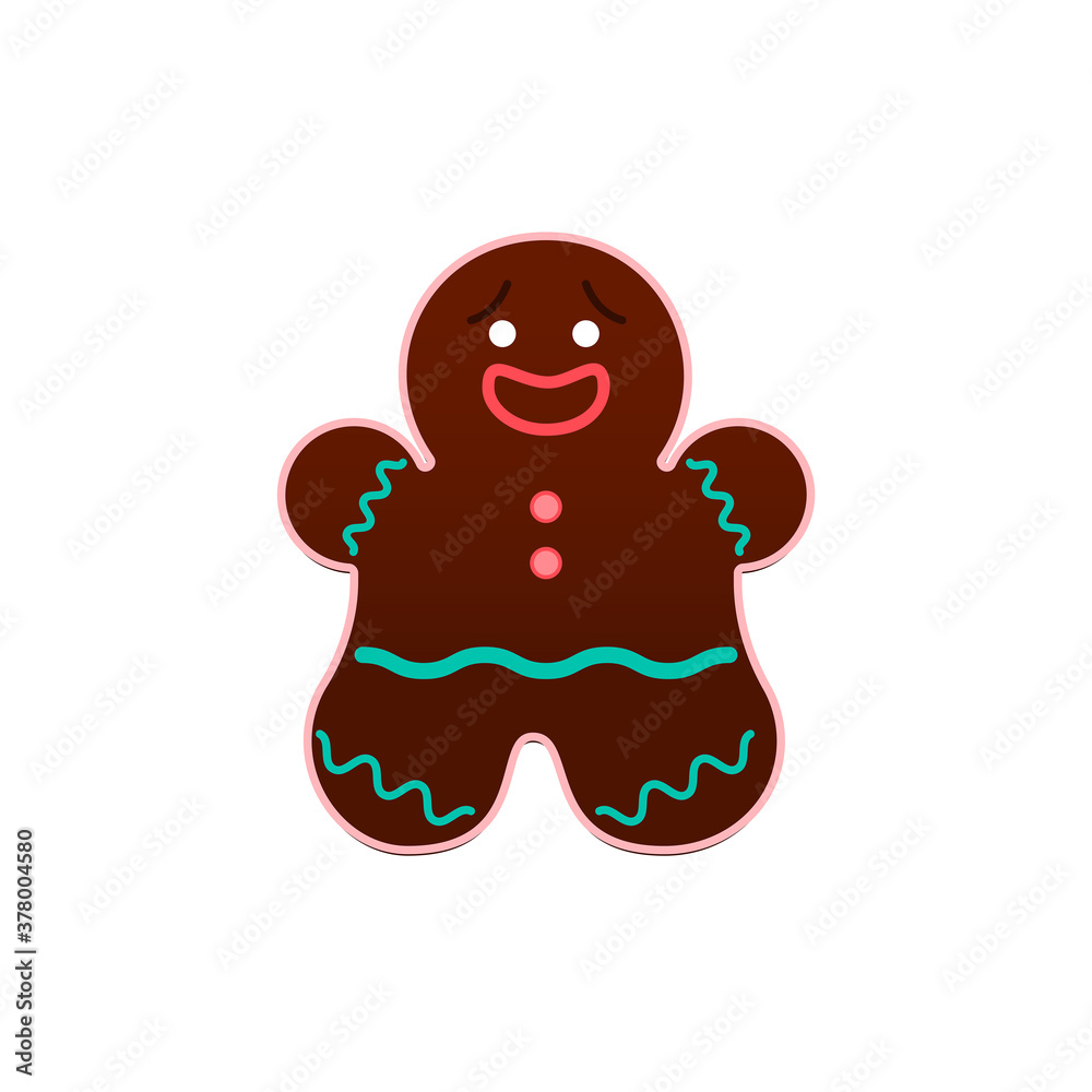 Obraz premium Gingerbread man Vector illustration in flat design Isolated icon of cute brown gingerbread with icing decoration