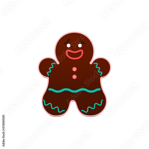 Gingerbread man Vector illustration in flat design Isolated icon of cute brown gingerbread with icing decoration