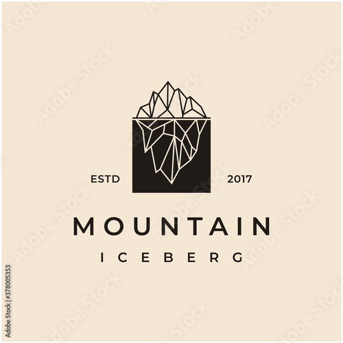 Vintage retro hipster Iceberg, mountain peak logo geometric line outline / line art logo design inspiration