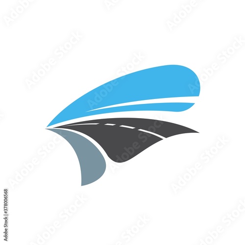 Road, pathway, highway isolated vector icon. City highway road disappearing into the distance, travel or transportation service emblem design. Driveway cartoon symbol, traffic sign, direction