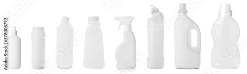 Bottle of detergent on white background