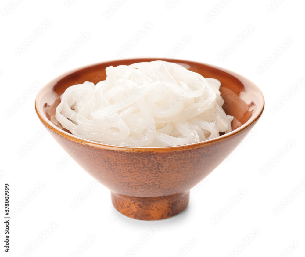 Bowl with rice noodles on white background Bowl with rice noodles on white background