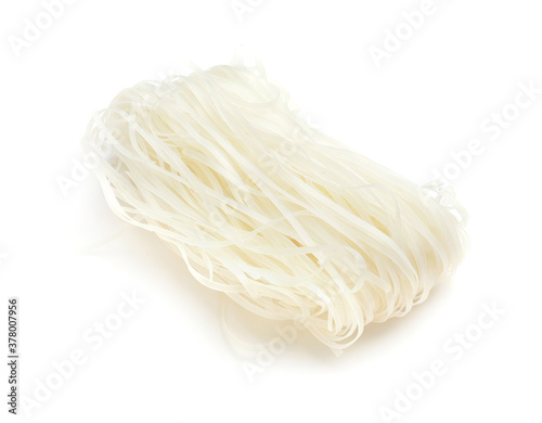 Raw rice noodles on white background