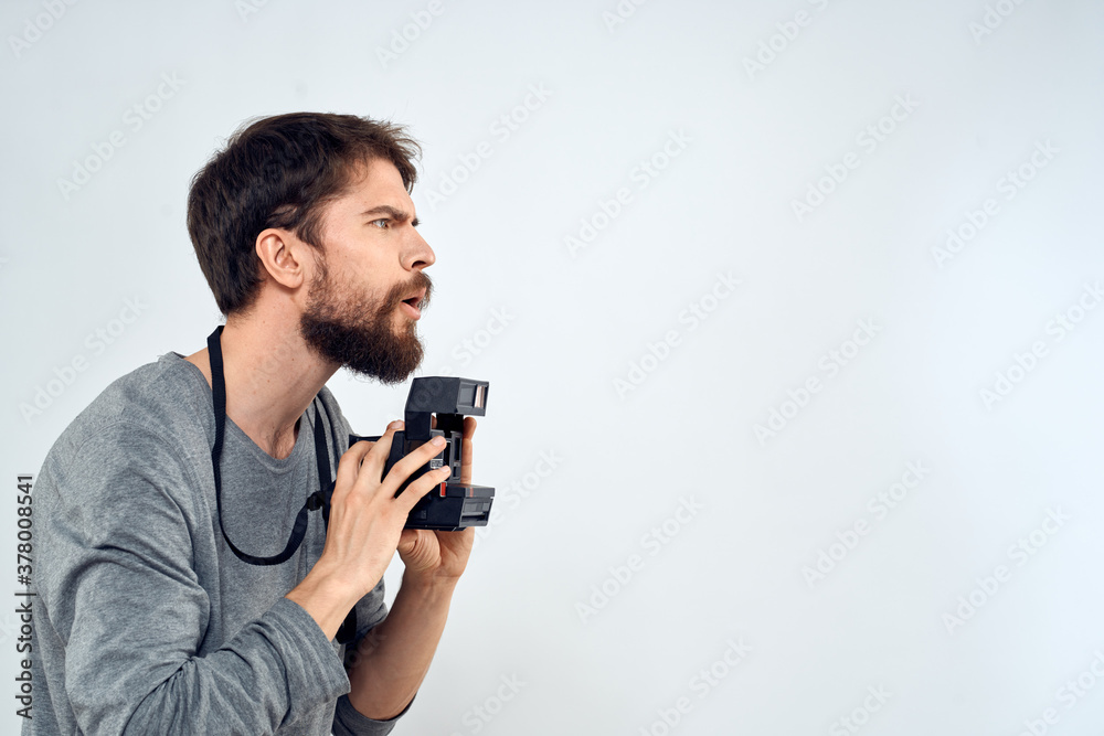photographer with camera hobby technology studio lifestyle creative light background photographer with camera hobby technology studio lifestyle creative light background