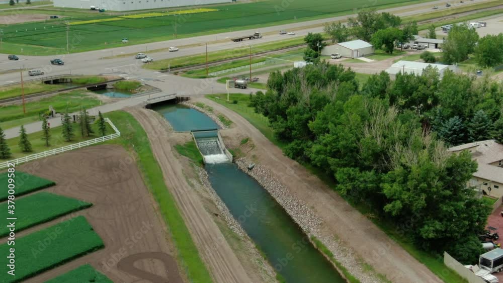 Aerial Drone Shot of Irrigation for Farm Fields in Lethbridge Alberta Canada Aerial Drone Shot of Irrigation for Farm Fields in Lethbridge Alberta Canada