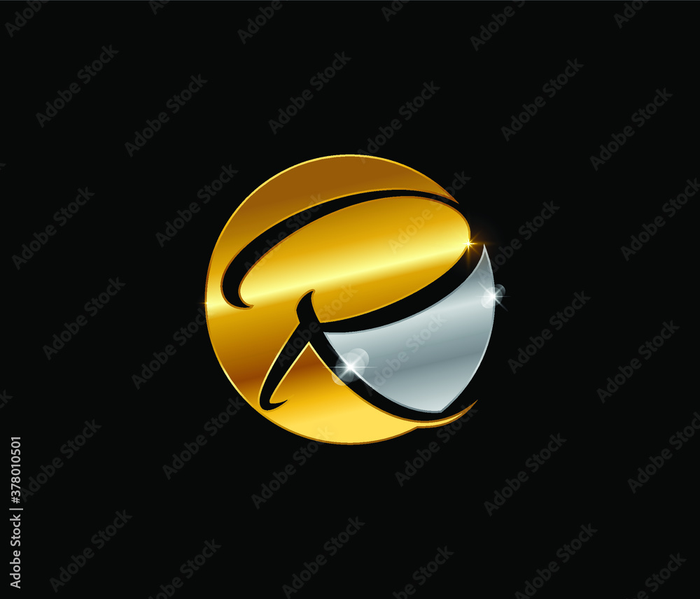 Gold and Silver Letter R Initial Logo 