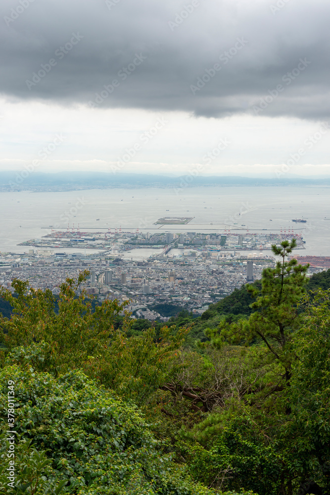 Far view of Osaka bay from mount Rokko in Kobe city, Hyogo, Japan