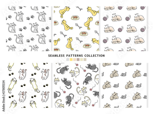 猫のシームレスパターンセット