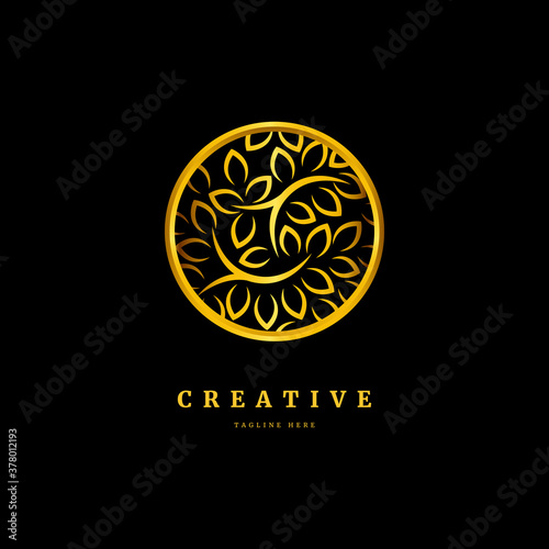 Fototapeta Naklejka Na Ścianę i Meble -  Nature logo, Floral logo concept, vector abstract emblem, outline monogram concept for organic shop
