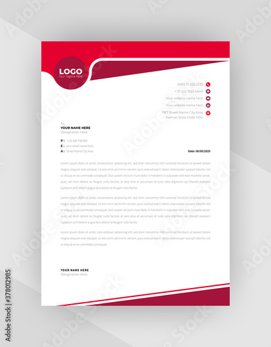 Red color Corporate letterhead template design.