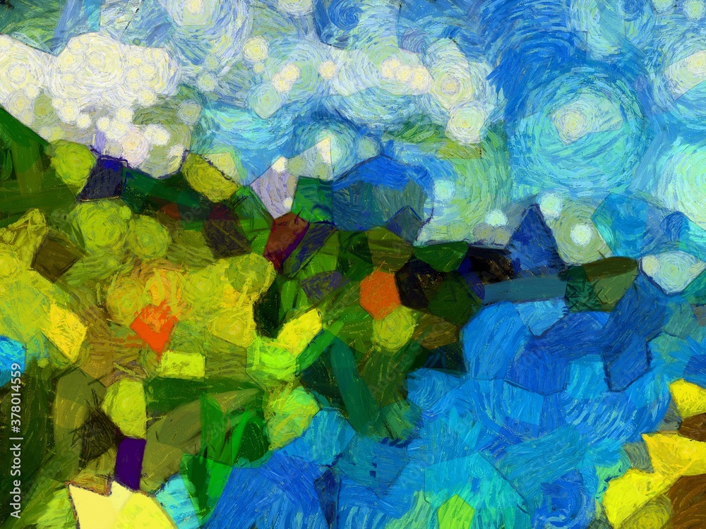 Illustration style background image, various colorful abstract patterns, oil painting pattern, create impressionist painting style.
