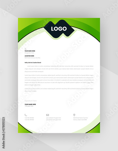 Wave shape Corporate letterhead template design With Green & black Color.