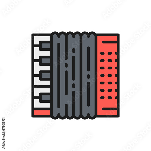 Vector accordion, bayan flat color line icon.