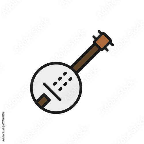 Vector banjo, guitar flat color line icon. photo