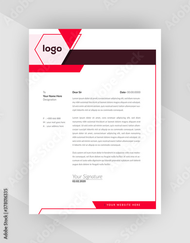 Red Color letterhead template design With Corporate Style.