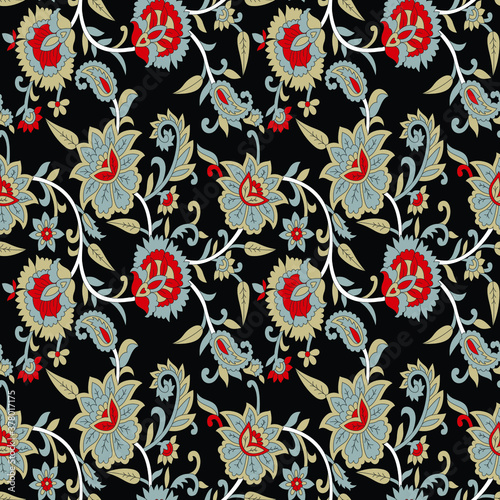 Wallpaper Mural traditional Indian paisley pattern on black background Torontodigital.ca