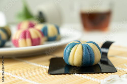 Japanese traditional confectionery cake wagashi or temari mooncake