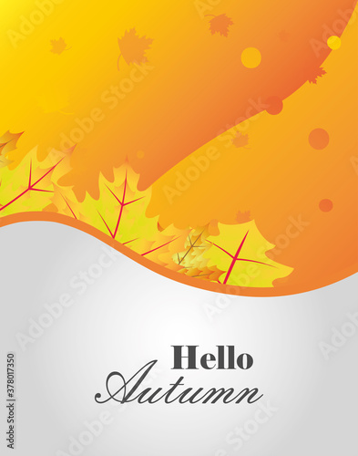 Hello autumn modern banner vector illustration with maple leaves over gradient background