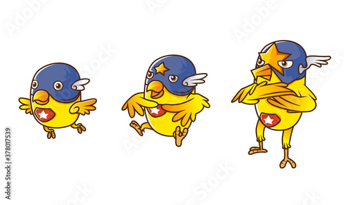 set of isometric yellow canary bird hero character evolution illustration, with white background vector