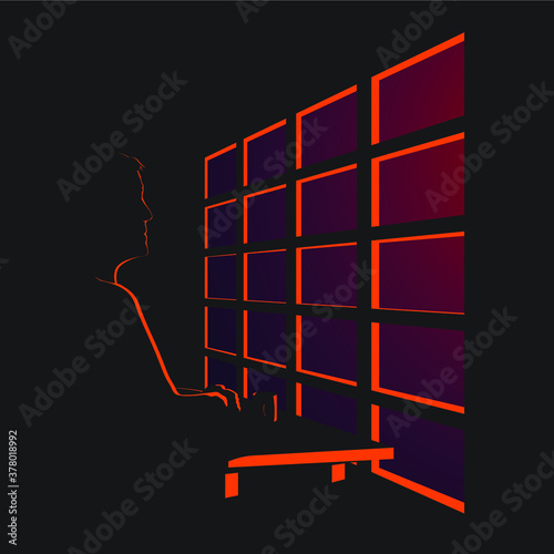 Thoughtful Man Viewing Glowing Window - Editable Window Background