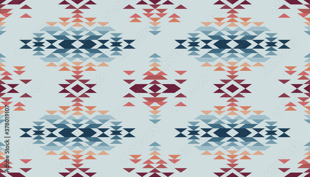 Tribal ethnic multicolored geometric triangle pattern seamless vector abstract background  - obrazy, fototapety, plakaty 