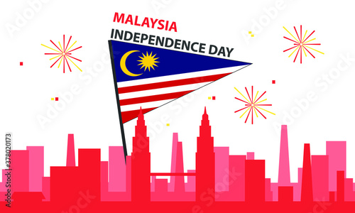 Malaysia happy independence day greeting card, banner, with flag adn city vector illustration. Malaysian national day 31st of August