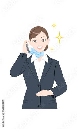 電話　ポーズ　ビジネス　スーツ　女性