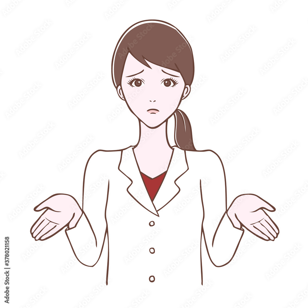 白衣を着た若い女性　がっかりポーズ　イラスト