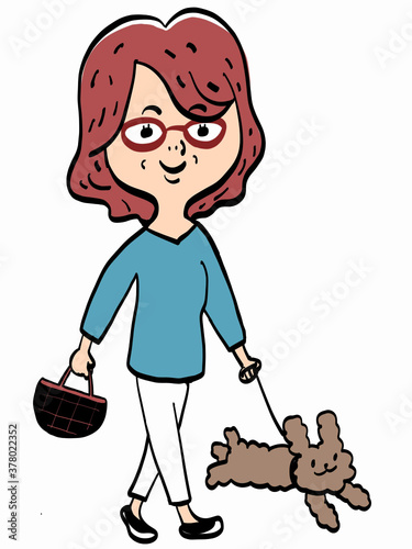Senior woman walking her dog