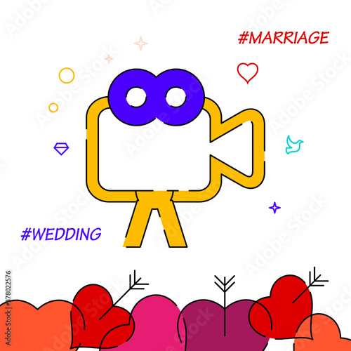 Wedding videographer filled line vector icon, simple illustration, wedding related bottom border.
