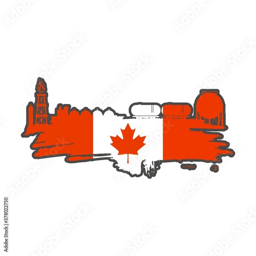 Energy and Power icons set and grunge brush stroke. Design concept of natural gas industry. Flag of Canada