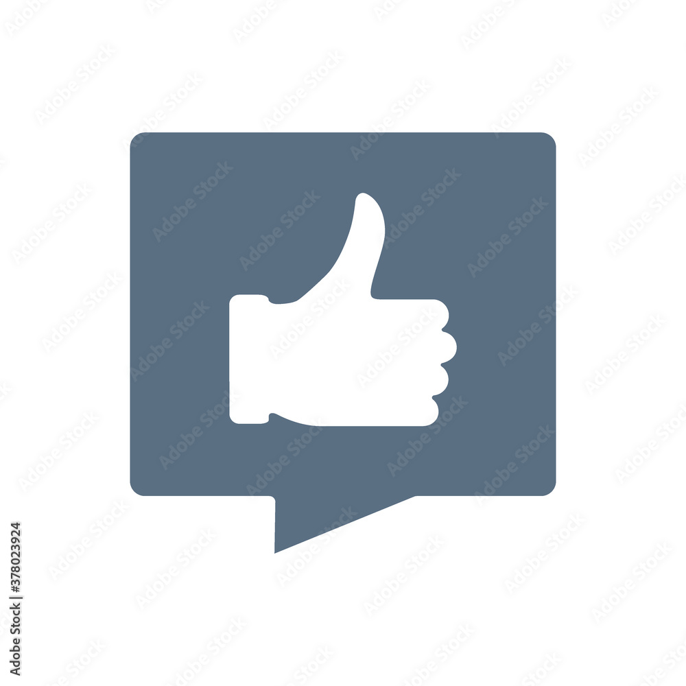 Speech bubble with a thumb up colored icon. Positive feedback, customer review, rating symbol Speech bubble with a thumb up colored icon. Positive feedback, customer review, rating symbol
