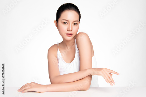 Beautiful young asian woman with clean fresh skin on white background, Face care, Facial treatment, Cosmetology, beauty and spa, Asian women portrait