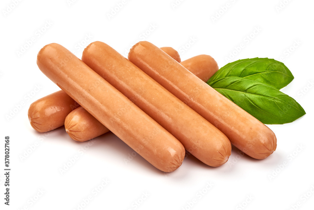 Boiled sausages, isolated on white background Boiled sausages, isolated on white background