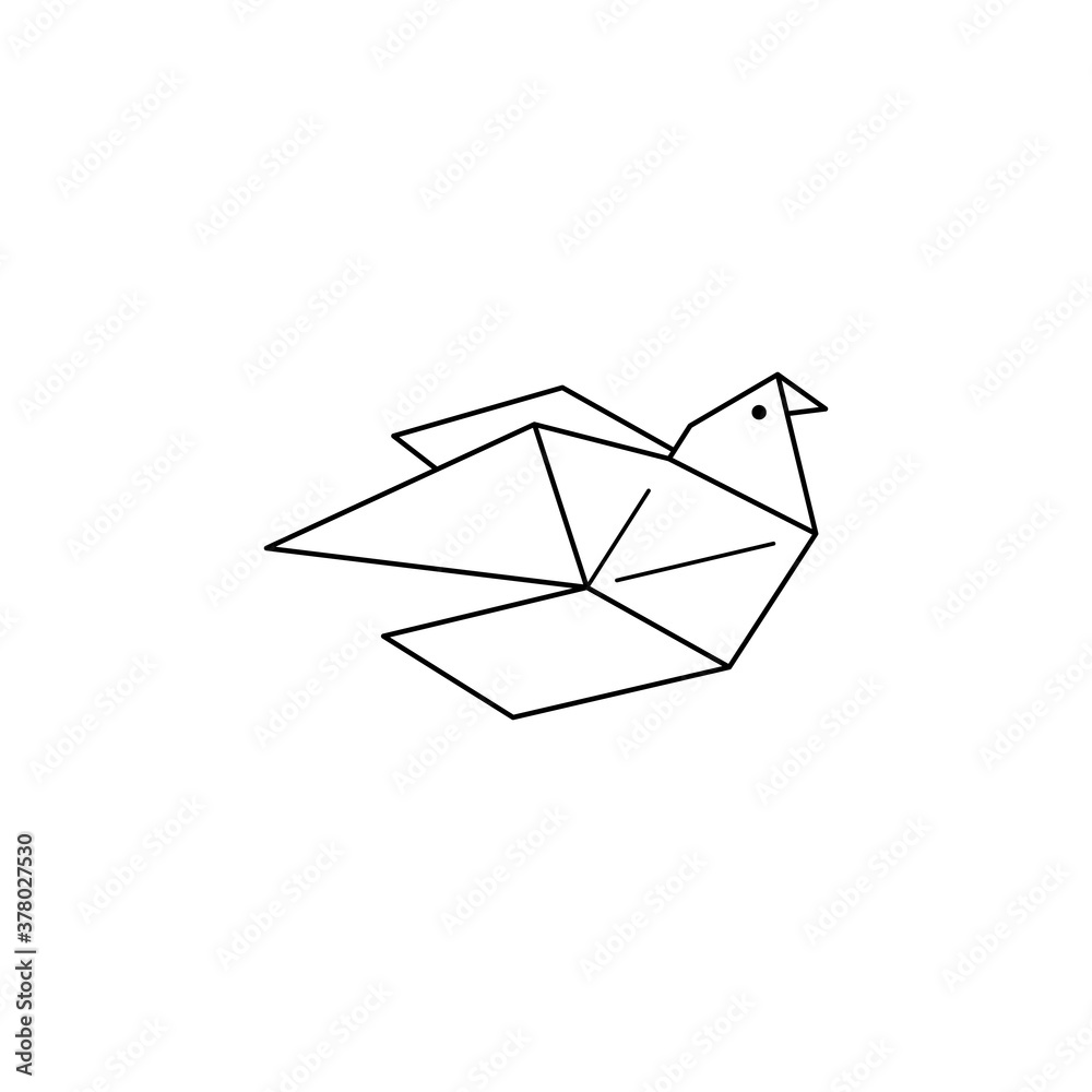 Origami Pigeon Icon in a Trendy minimalistic Linear Style. Folded Paper Bird Figures. Vector Illustration for creating Logos, patterns, tattoos, posters, prints on t-shirts