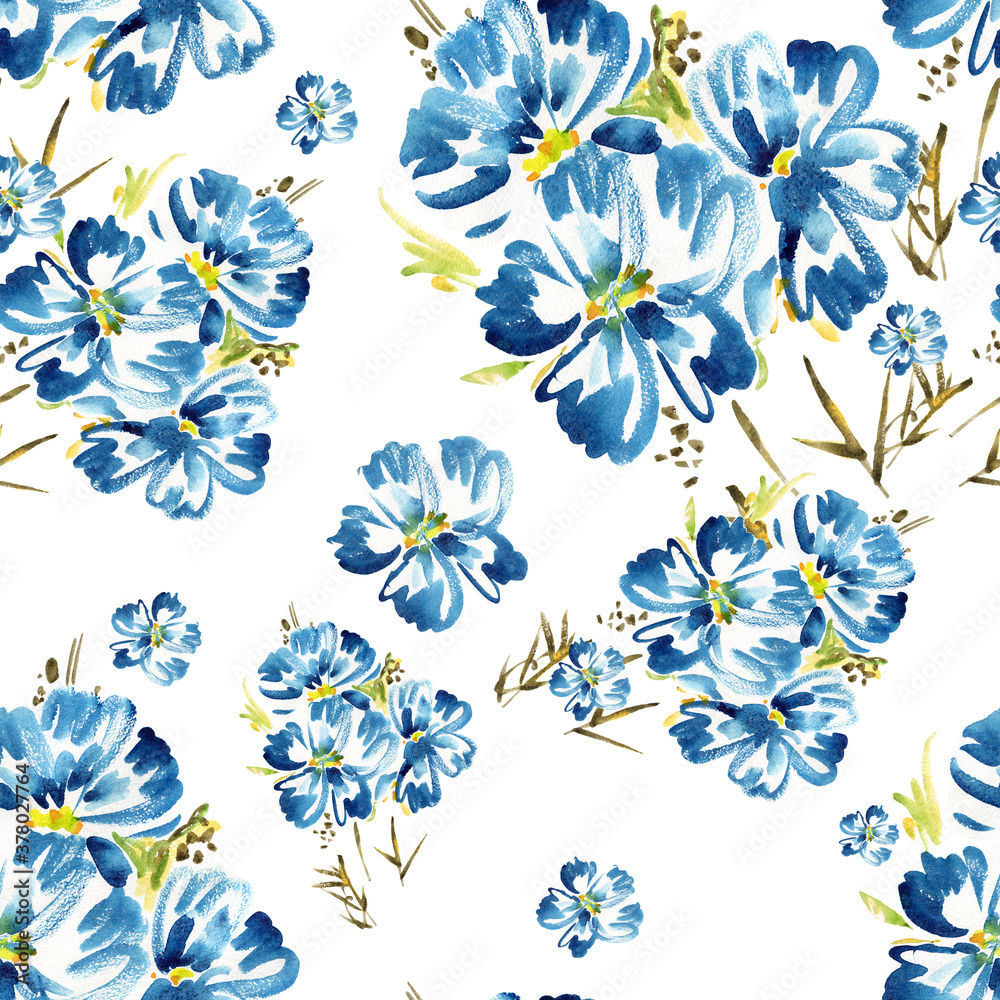 Seamless pattern of blue wildflowers