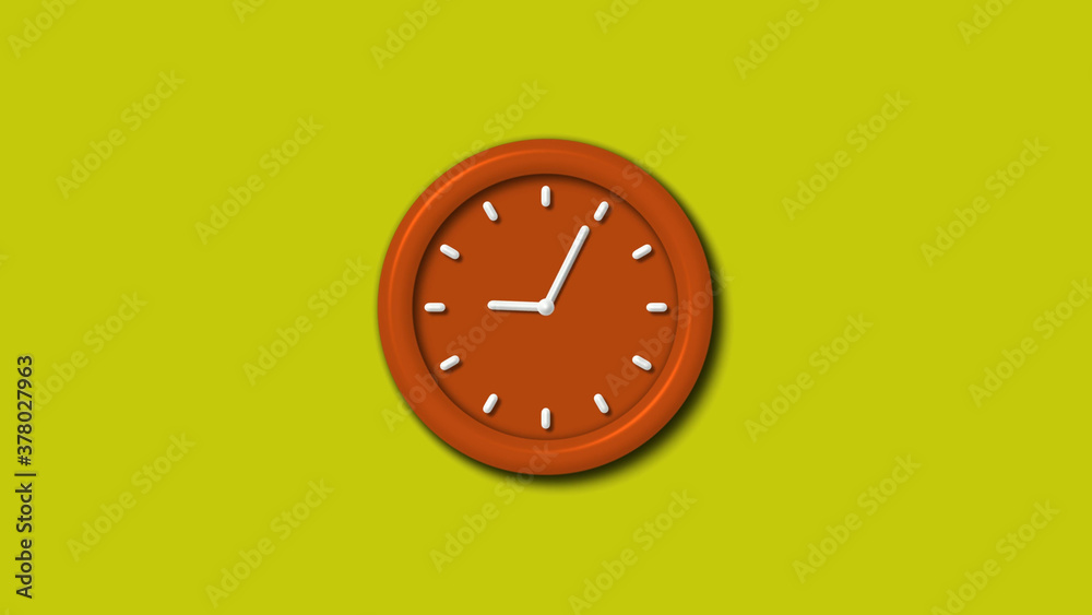 New brown color 12 hours 3d wall clock on yellow background,clock New brown color 12 hours 3d wall clock on yellow background,clock