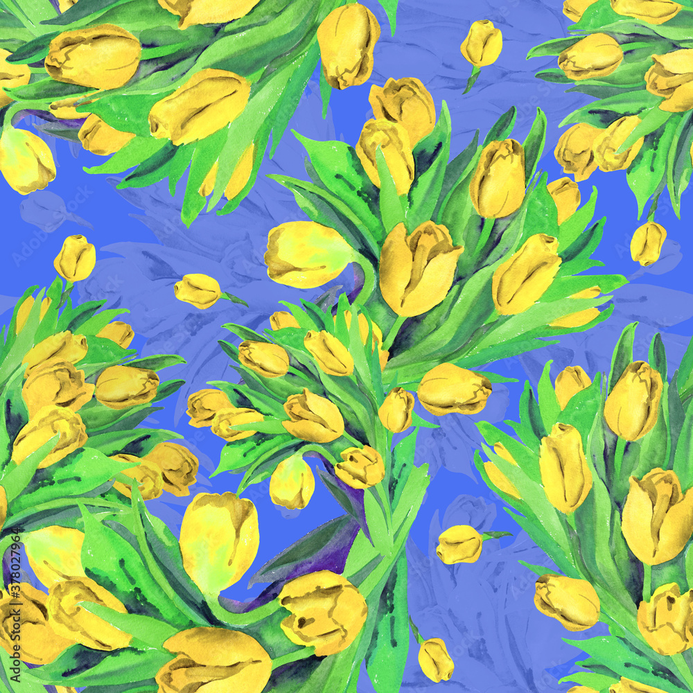 Seamless pattern of red tulips watercolor