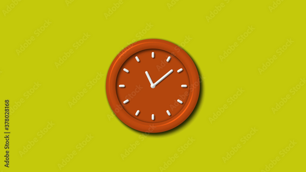 New brown color 12 hours 3d wall clock on yellow background,clock New brown color 12 hours 3d wall clock on yellow background,clock
