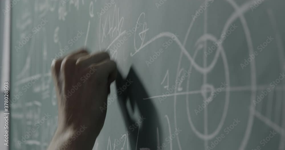 Creative mathematician writing formulas on the chalkboard