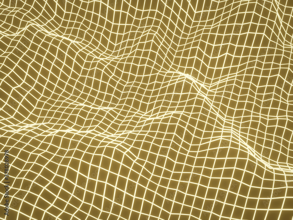 3D rendering yellow light topographic wireframe