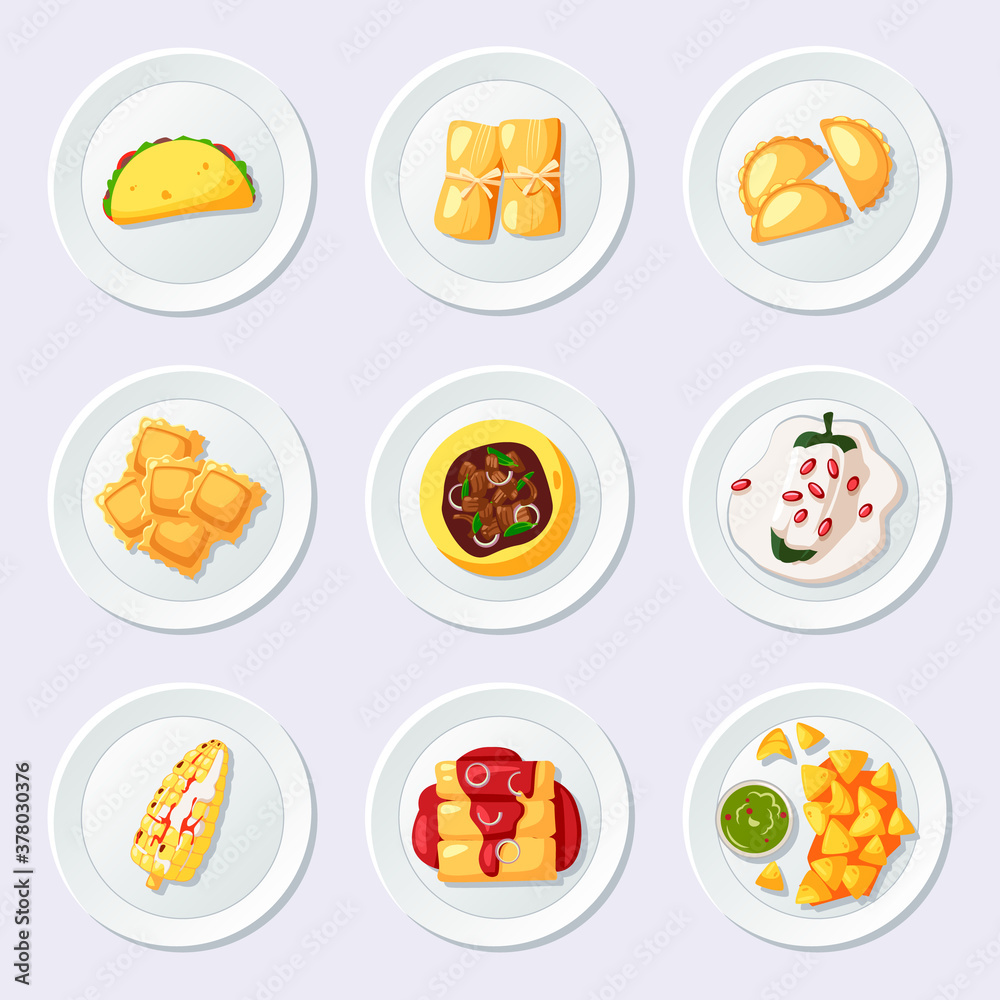 Set of Delicious Mexican dishes illustration vector