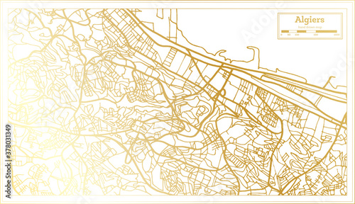Algiers Algeria City Map in Retro Style in Golden Color. Outline Map.