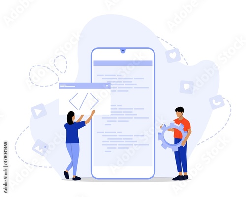 App Development Vector Illustration Concept, Suitable for web landing page, ui, mobile app, editorial design, flyer, banner, and other related occasion  © Honeybe