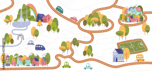 Vector trail map with pathways and camp